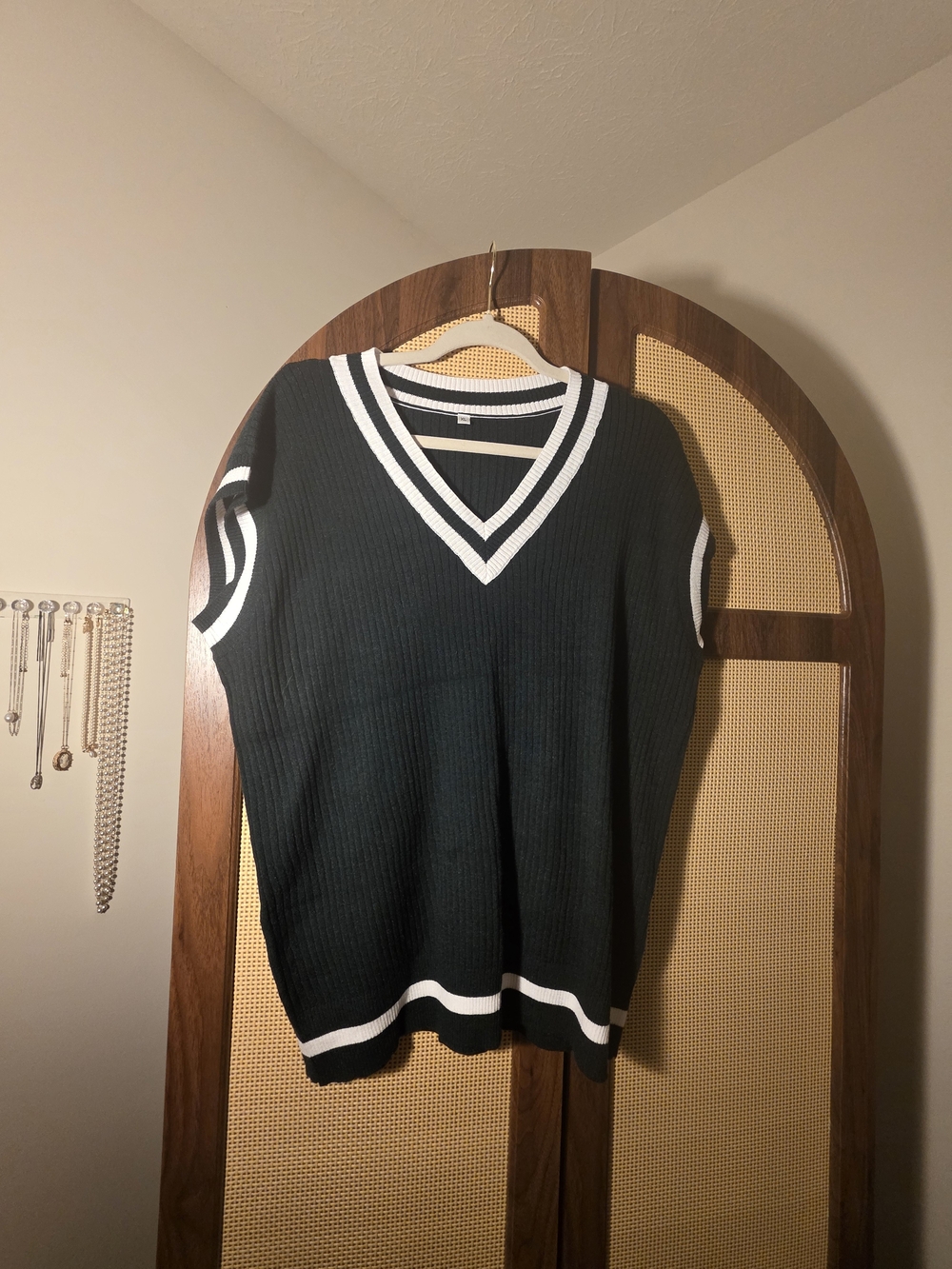 Men's Black V-Neck Sweater Vest with White Trim